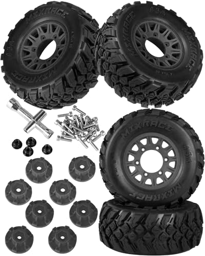 RC 12mm/14mm Hex RC Wheels and Tires for 1/10 Slash 2WD 4×4 4wd,Senton Axia1 Red cat Rc 4wd,Rc Truck Tires Snow Tires Desert Tires,4PCS,Black - color: Black(4pcsw)
