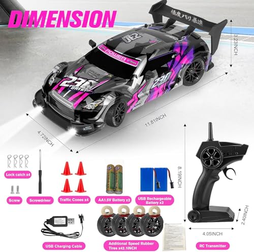 RC Drift Car, 1:16 Scale Drifting RC Cars 2.4GHz 4WD 40km/h | RC Race Car, High-Speed Remote Control Drift Car Vehicle, Racing Sport Toy Gift for Boys Girls Kids(Purple) - color: Purple