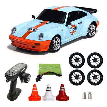 1/18 Porsche 911 RWD RC Drift Car with Metal Tires (Blue) | 1/18 RWD Drift Car with Metal Tires, 2.4GHz Remote & Gyro for Adults (Blue) - color: Porsche 911 Blue & Black