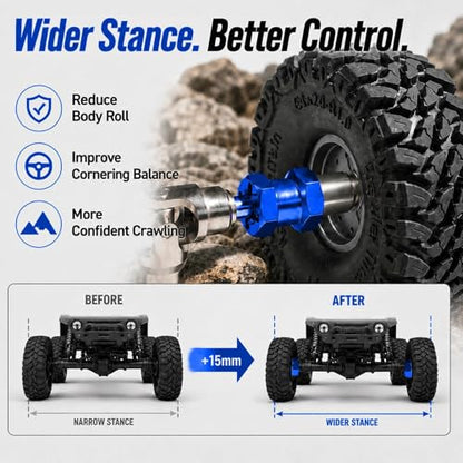 4PCS 12mm Hex Hub 15mm Aluminum Extension Hex for Axial SCX10 D90 90046 | 15mm CNC Wheel Hex Extenders for 1/10 RC Crawlers Redcat Gen7/Gen8 CC01 RC4WD Wider Stance & Tire Clearance with M4 Nuts Pins - color: Darkblue