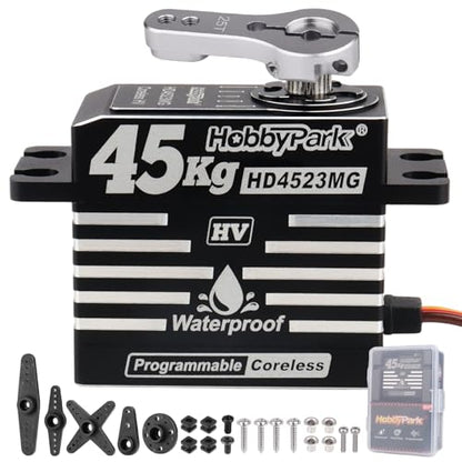 HobbyPark 45kg RC Servo High Torque Waterproof RC Steering Servo Metal Gear Digital Servos Stainless Steel Gears Aluminum Case for 1/7 1/8 1/10 RC Crawler Car Truck Buggy HV (Coreless Motor)