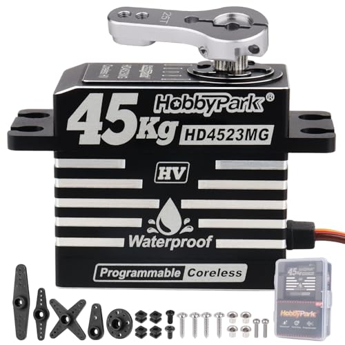 HobbyPark 45kg RC Servo High Torque Waterproof RC Steering Servo Metal Gear Digital Servos Stainless Steel Gears Aluminum Case for 1/7 1/8 1/10 RC Crawler Car Truck Buggy HV (Coreless Motor)