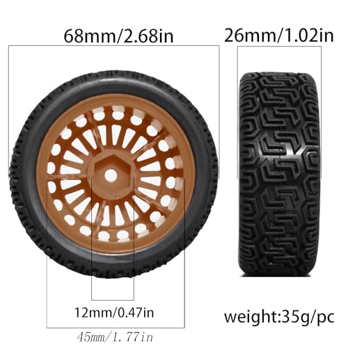 1/10 RC On-Road tires 68mm Rally Car Tire and Plastic Wheels 12mm Hex good drifting power for 1/10 RC On-Road Touring Drift Car HPI Kyosho FAZER MK2 HSP Tamiya XV01 TT01%t054+1 (Brown) - color: Brown