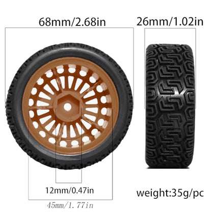 1/10 RC On-Road tires 68mm Rally Car Tire and Plastic Wheels 12mm Hex good drifting power for 1/10 RC On-Road Touring Drift Car HPI Kyosho FAZER MK2 HSP Tamiya XV01 TT01%t054+1 (Brown) - color: Brown