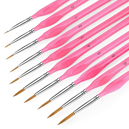 10Pcs Miniature Detail Paint Brushes Triangular Wood Handle Set | Tiny tips for acrylic, oil & watercolor, for paint-by-number, models, figurines, face paint, crafts & adult drawing, Pink - color: Pink, size: 10