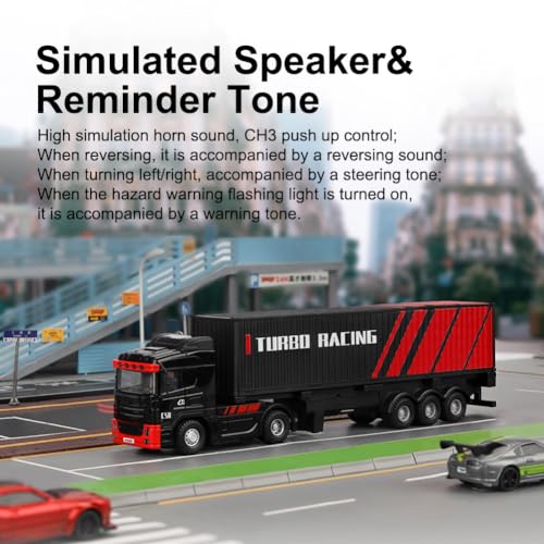 FLYCOLOR Turbo Racing 1:76 C50 RTR Tractor Remote Control Truck Four-Wheel Drive Simulated Headlights 10CH Minicar Model(Black-Red) - color: Black-truck