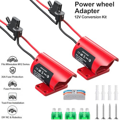 Milwaukee M12 Battery Adapter : 12V Conversion Kit with Switch, Fuse, Wire Terminals, 12AWG Wire & Power Connector-Ideal for DIY RC Car Toys and Robotics -1Pack
