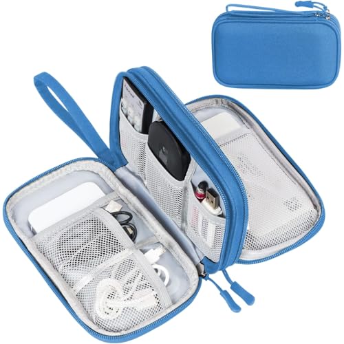 FYY Electronic Organizer, Travel Organizer Bag Pouch, Electronic Accessories Carry Case, Portable Waterproof Double Layers All-in-One Storage Bag for Cable, Cord, Charger, Phone, Earphone, Cyan - color: Cyan, size: Small