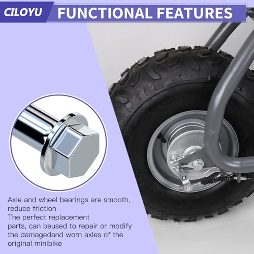 CT200U-EX 14mm 290mm Rear Wheel Axle Kit 300mm Mini Bike Front Axle | Mini Bike Front and Rear Axle Compatible with Coleman BT200X 196CC 200CC Minibike Parts 15mm Chain Adjuster - size: 290mm rear axle + 300mm front axle
