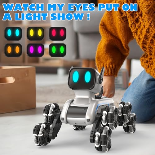 SIMREX Robot Dog RC Stunt Car Toys - Gesture Sensing Remote Control car with Mecanum Wheels, LED Eyes, 3 Sound Effects, Birthday Gift for Kids Boys Girls - style: Robot Dog Stunt Car