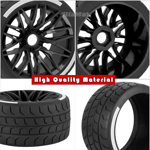 RC Wheels and Tires for 1/7 Felony 6S BLX,RC Highway Wheel Rubber Tires,4PCS RC Drift Car Highway Tires Road Soft Tires,Black - color: Black - (4pcs Highwaytires)