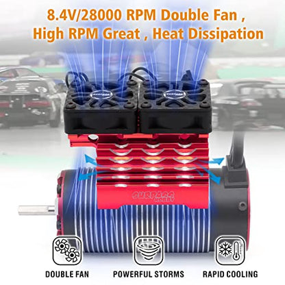 Surpass Hobby Dual 30mm RC Cooling Fan 27000RPM RC Car Motor Heatsink with Metal Cover for 1/8 1/7 RC Car Diameter 40/ 42mm Brushless Motor (Black Red) - style: Red