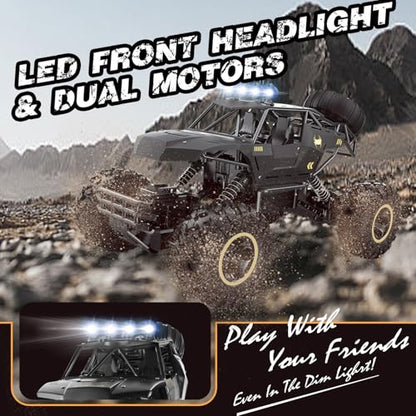 RC Cars Remote Control Car 1:12 Off Road Truck, Metal Shell LED Headlights Offroad Monster RC Truck, 4x4 All Terrain Hobby RC Cars Toys for Boys Kids Adults Gifts 8-12 - color: Black