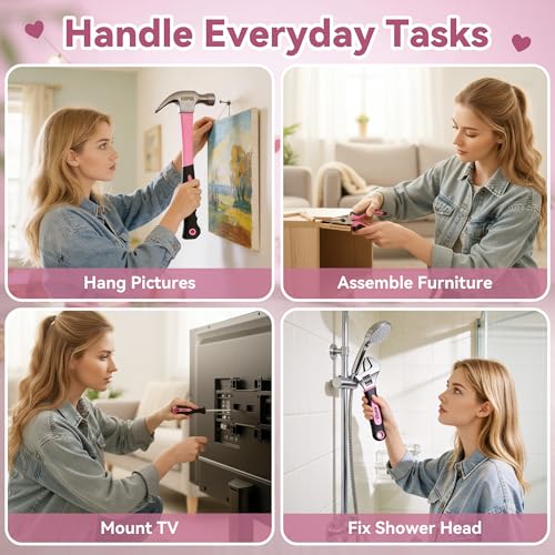 KOOPOOL 159 Piece Pink Tool Set, Tool Kit for Women, General Household pink tool kit for Home Auto Repair, Basic Mechanic Tool Box, with Storage Case - color: Pink