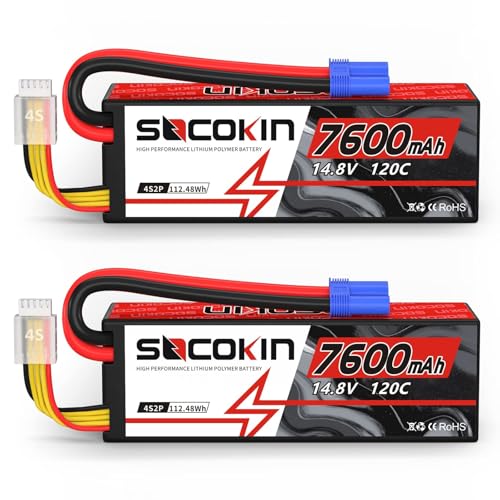 4S Lipo Battery 7600mAh 14.8V 120C Lipo Battery with EC5 Connector Hard Case for RC Car Truck Tank RC Buggy Truggy RC Model Racing Hobby(2 Pack)