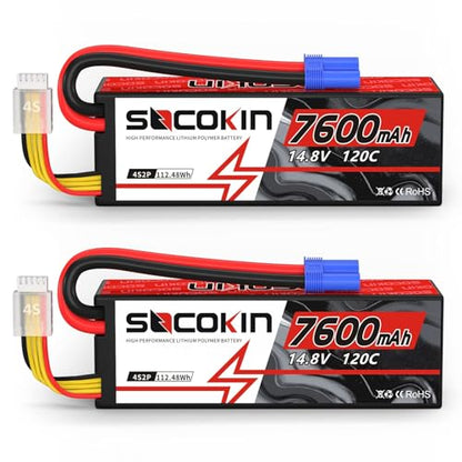 4S Lipo Battery 7600mAh 14.8V 120C Lipo Battery with EC5 Connector Hard Case for RC Car Truck Tank RC Buggy Truggy RC Model Racing Hobby(2 Pack)