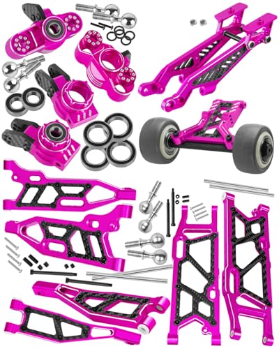 RC Upgrades Part for 1/8 Kraton/Outcast/Notorious 6S BLX,Alloy Front Rear Suspension Arms,Front Knuckles Steering Blocks &Rear Hub Stub Axle Carriers,Wing Mount &Wheelie Bar Set,Pink - color: Pink(1set)