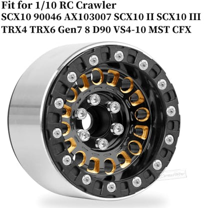 1.9 Beadlock Wheels for 1/10 RC Crawler SCX10 90046 AX103007 TRX4 TRX6 Gen7 8 D90 VS4-10 MST CFX,Super Heavy Brass & Aluminum Deep Dish Wheel,1.9" Beadlock Rims w/Wheels Ring,4pcs,Black