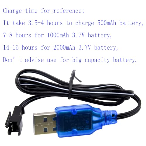 Blomiky 2 Pack 3.7V 0.5A Lithium Battery Charge Cable with SM-2P Black Plug for Some Kind of Mini RC Amphibious Stunt Car Boat Trucks 1S Li-ion and Li-Po Battery / 3.7V USB 2
