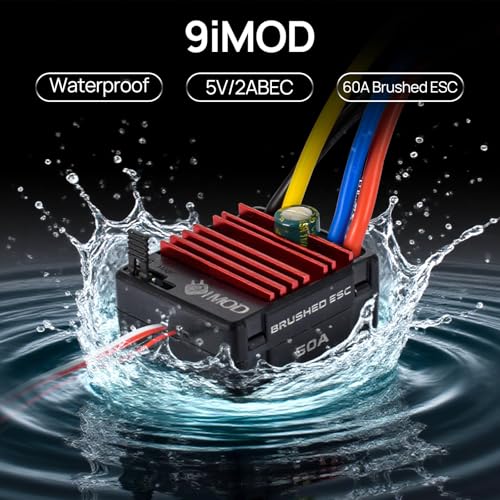 2026 New 60A Waterproof Brushed ESC 2-3S Electronic Speed Controller WP 1060 RC ESC Brushed with Power Witch for 1/10 Scale RC Crawler Car,Boats,Truck (T-Plug) - color: Black-red