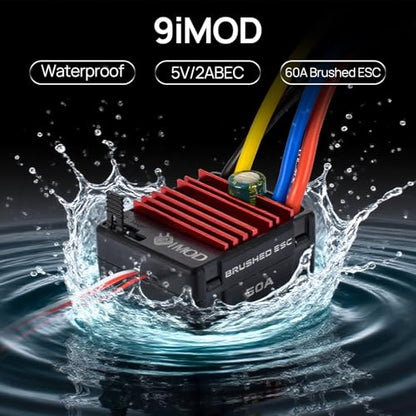 2026 New 60A Waterproof Brushed ESC 2-3S Electronic Speed Controller WP 1060 RC ESC Brushed with Power Witch for 1/10 Scale RC Crawler Car,Boats,Truck (T-Plug) - color: Black-red