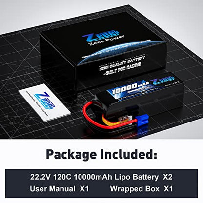 Zeee 6S Lipo Battery 10000mAh 22.2V 120C Soft Pack RC Battery EC5 Connector with Metal Plates for RC Car Truck Desert Racer RC Tank RC Hobbies(2 Pack)