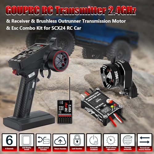 GOUPRC Racing CT-6A RC Transmitter 6 Channels 2.4GHz and Receiver with 2204 2400KV Brushless Outrunner Transmission Motor & 30A Brushless ESC Combo for SCX24 RC Crawler Axial 1/24 RC Car Crawler - style: 6CH Transmitter & Receiver kit