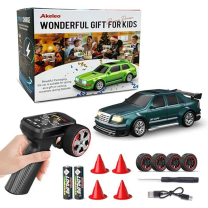 1/43 Mini RC Drift Car with Gyroscope, 4WD Full Proportional RC Car, 2.4GHZ Hobby Grade Remote Control Cars, RTR Model Vehicle, 20+KM/H High Speed for Hobbyists Kids Adults (Green) - color: Green
