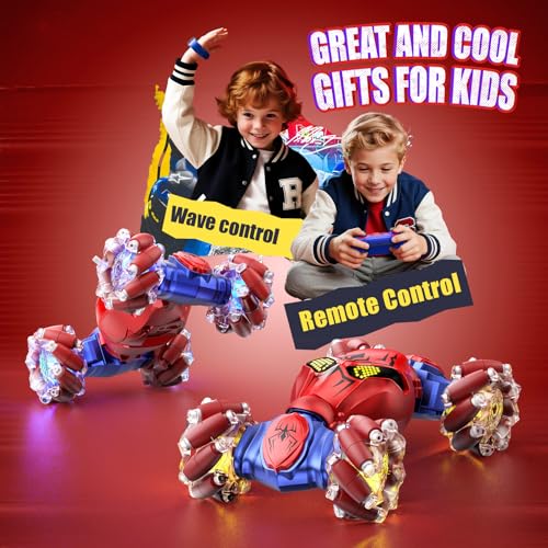 Veeniix Gesture Sensing RC Spider Stunt Car Hand Controlled 4WD Red | Durable ABS plastic,outdoor backyard sand pavement,boys girls age 8-12,1:16 scale,360 flip drift light music - color: Red