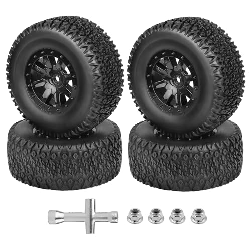 Pre-Glued 12mm Hex RC Wheel Rim & Tires Set for 1/10 RC Short Course Truck Traxxas Slash 2WD 4x4 HPI Tamiya Losi SCT Redcat Blackout SC, 4PCS (Style B)