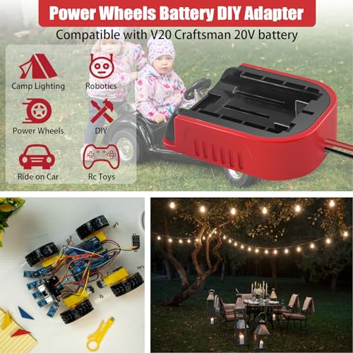 2 Packs Power Wheel Adapter for Craftsman 20V Battery Adapter Power Wheels Battery Converter Kit with Fuses & Wire Terminals, 14AWG Wire, Power Connector for DIY Rc Car Toys, Robotics and Rc Truck