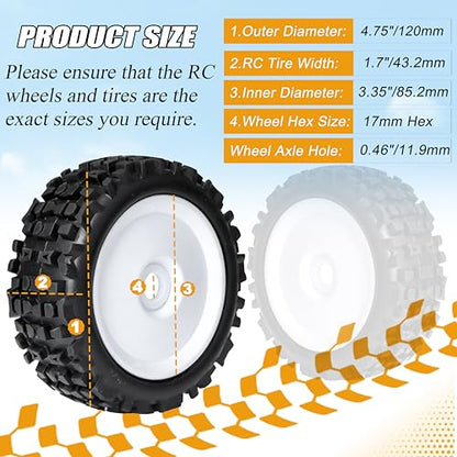 17mm Hex RC Wheels and Tires 1/8 Scale RC Buggy Truggy Tires Wheels for Arrma Typhon 6S 3S Losi 8IGHT X/E 2.0 XT/XTE Tires and Wheels Preglue 4PCS - color: White