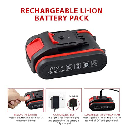 jar-owl 21V Powerful Brushless Motor, 319 In-lb Torque, 0-1350RMP Variable Speed, 10MM 3/8'' Keyless Chuck, 25+1 Clutch, 1.5Ah Li-Ion Battery & Charger for Home Tool Kit