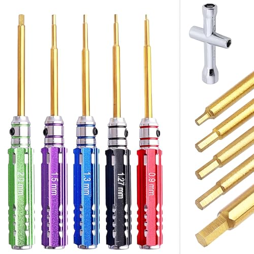 Hex Screw Driver Set Titanium Hexagon Screwdriver 0.9mm 1.27mm 1.3mm 1.5mm 2.0mm Hex Keys Allen Wrench Tool Kit for Axial SCX24 1/24 Crawler and Small Cars