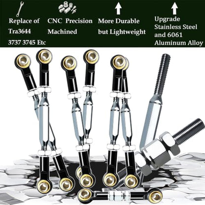 Stainless Steel Camber Links with Rod Ends Set for 1/10 Traxxas Slash,Black | Adjustable Turnbuckles with Spacers & Wrench for Rustler 4X4/2WD, Stampede 4X4, Hoss 4X4, Bandit/VXL RC Car Hops Up Parts - color: Black