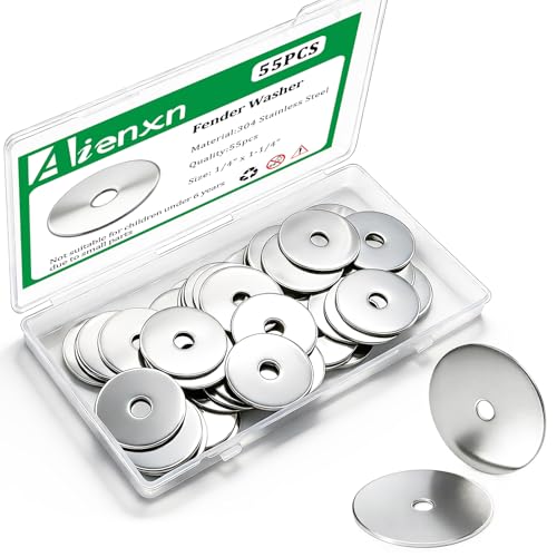 55PCS 1/4" x 1-1/4" Fender Washers, 18-8(304) Stainless Steel Washers for Bolts, 1/4" ID x 1-1/4" OD, 0.06'' Thick Fender Washer for Screws - size: 1/4"x1-1/4" (55PCS), style: Fender Washer