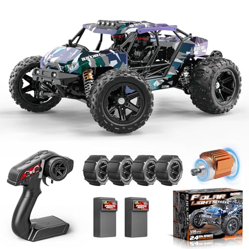 RC Cars for Adults & Boys, 1:14 Desert 4WD Off-Road RC Truck High Speed 40 km/h, 4x4 Remote Control Car with 2 Rechargeable 1300mAh Batteries and 2 Sets of Tires
