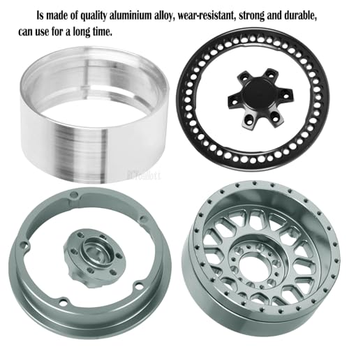 RC 2.2" Beadlock Wheels Tires Set（4PCS for 1/10 SCX10 I II 90046 AXI03007 TRX4 TRX6 VS4-10 D90 Gen7 Gen8 MST CFX RC Crawler Car,2.2 Beadlock Wheels and Tires,Aluminium Wheel Rims,Titanium - color: Titanium -(Rc Wheels Tires)