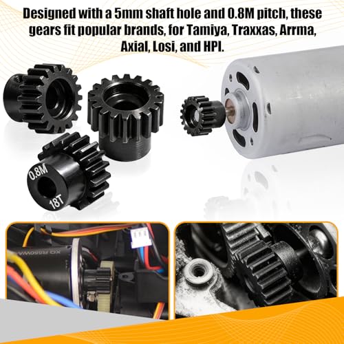 3-Pack Steel Metal 0.8M 5mm Pinion Motor Gear Sets 18T Compatible with HPI Kyosho Losi Axial Tamiya 1/8 1/10 RC Car Monster Truck Buggy, 0.8 Module Gear for Traxxsa Arrma - style: 3Pcs 18T