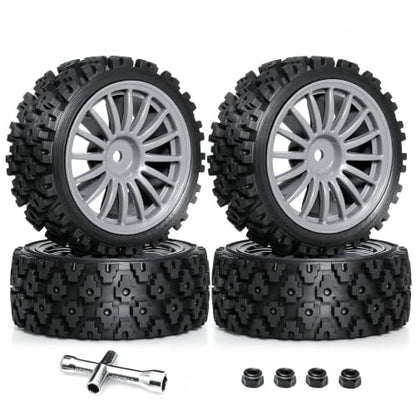1/10 RC Wheels and Tires，70mm On Road Rubber Tires， for HPI Ken Block's Tamiya XV01 TT01 TT02B Kyosho FAZER MK2 Lc Racing PTG HSP RGT RC 3RACING D5 1/10 RC Rally Car (Grey) - color: Grey