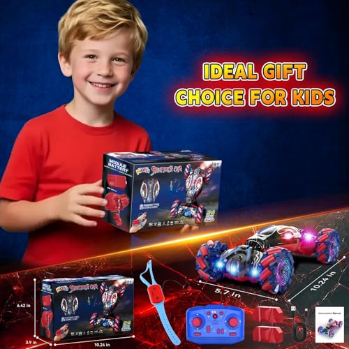 Nicella S-Pider Remote Control Car, 2.4GHz 4WD Gesture Sensing Rc Stunt Car for Boys and Girls Ages 6-12，Drift RC Cars with Lights and Spray, Double Side Toys Ideal Birthday and Xmas Gift for Kids
