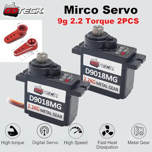GOTECK 2PCS D9018MG 9g Mini Servo, Micro Full Metal Gear Digital Servo,with Metal Horn for RC Car Model Boat Fixed-Wing Helicopter Airplane Robot - color: Gs9018mg