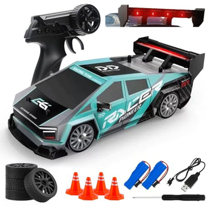 RC Drift Car, 1:24 Scale Remote Control Vehicle for Kids,2.4GHz 20KM/H 4WD High Speed RC Cars with LED Light, Two Batteries & Drifting Tires Racing Sport Toy Cars for Adults Boys Girls Kids 8603CY - style: 8603-Cyan