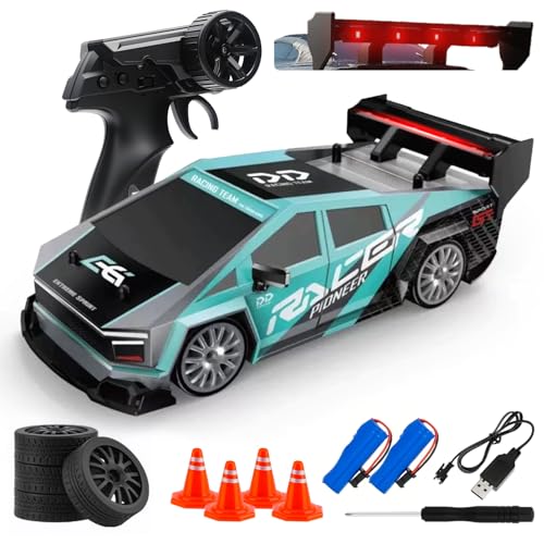 RC Drift Car, 1:24 Scale Remote Control Vehicle for Kids,2.4GHz 20KM/H 4WD High Speed RC Cars with LED Light, Two Batteries & Drifting Tires Racing Sport Toy Cars for Adults Boys Girls Kids 8603CY - style: 8603-Cyan