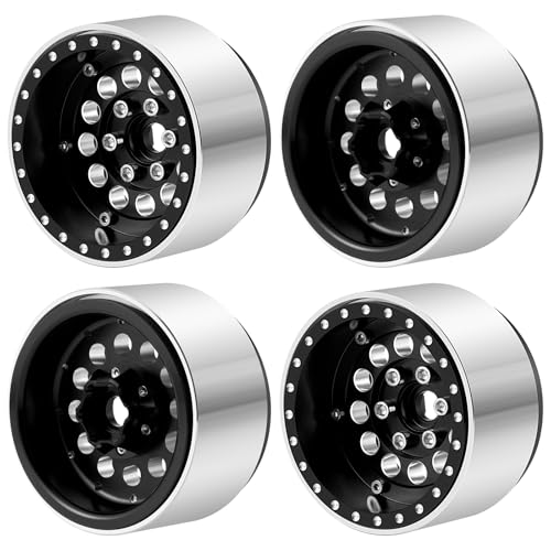 RCLIONS 4PCS Aluminum 1.9" Beadlock Wheels Deep Dish Rims | Upgrades for Axial SCX10 I II III TRX4 GEN7 GEN8 1/10 RC Crawler Truck Car - color: Black
