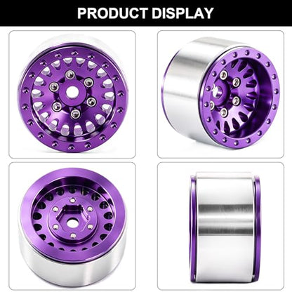 1.0" Beadlock Wheels and Tires for 1/24 SCX24 1/18 TRX4M RC Crawlers – Upgrade Parts (Purple, 4pcs) - color: Purple