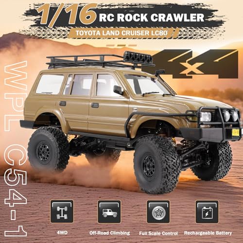 ARRIS WPL C54-1 LC80 1/16 RC Rock Crawler 4WD RTR Truck | Land Cruiser 80 Styling, Upgraded Chassis, Proportional Steering, Trail Ready - color: Wpl C54-1 Yellow
