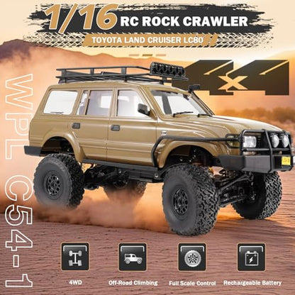ARRIS WPL C54-1 LC80 1/16 RC Rock Crawler 4WD RTR Truck | Land Cruiser 80 Styling, Upgraded Chassis, Proportional Steering, Trail Ready - color: Wpl C54-1 Yellow