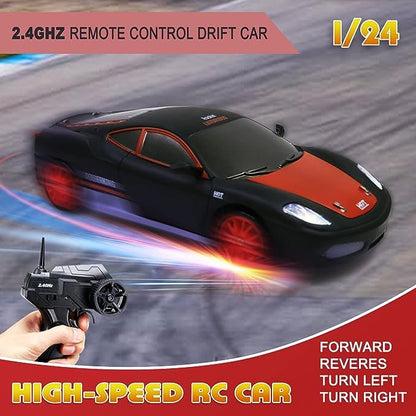 Remote Control Car RC Drift Car 2.4GHz 1:24 Scale 4WD High Speed RC Cars Vehicle with LED Lights Drifting Tires Racing Sport Toy Cars for Adults Boys Girls Kids Gift - color: Black