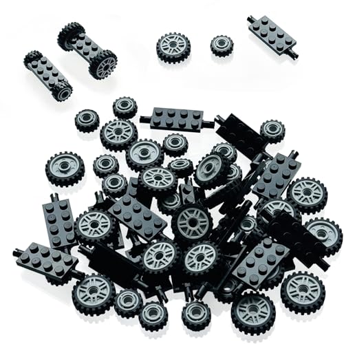 100 PCS Wheels, Tires & Axles Building Kit | Compatible with All Major Building Brick Sets | Vehicle, Truck, Car Parts & Accessories for Creative STEM Play